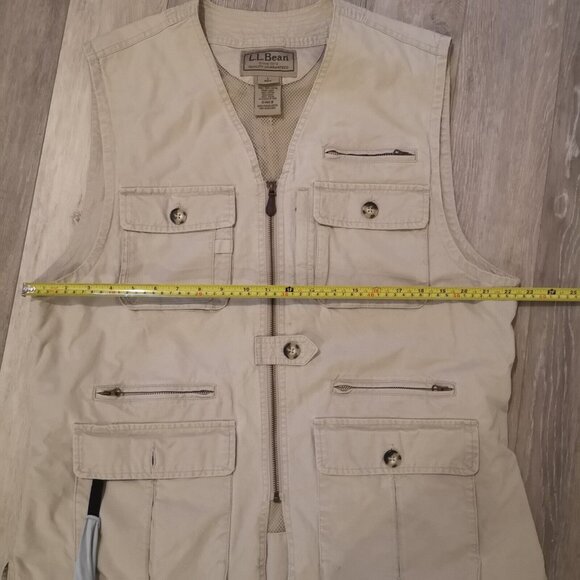 LL BEAN Vest Mens L Utility Safari Tactical Fishing Full Zip Canvas Cotton Tan - Picture 7 of 13